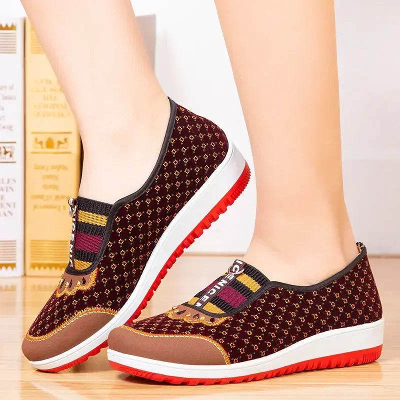 Non-slip walking shoes with soft soles for women.