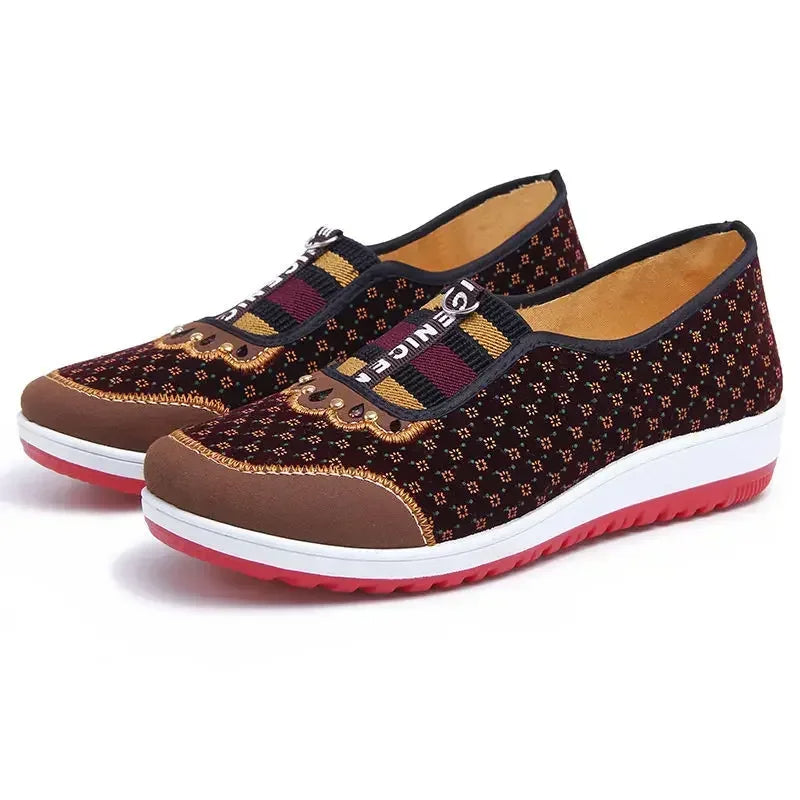 Non-slip walking shoes with soft soles for women.