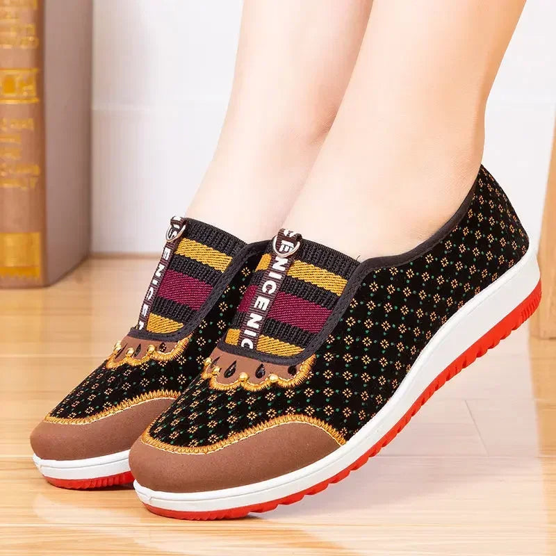Non-slip walking shoes with soft soles for women.