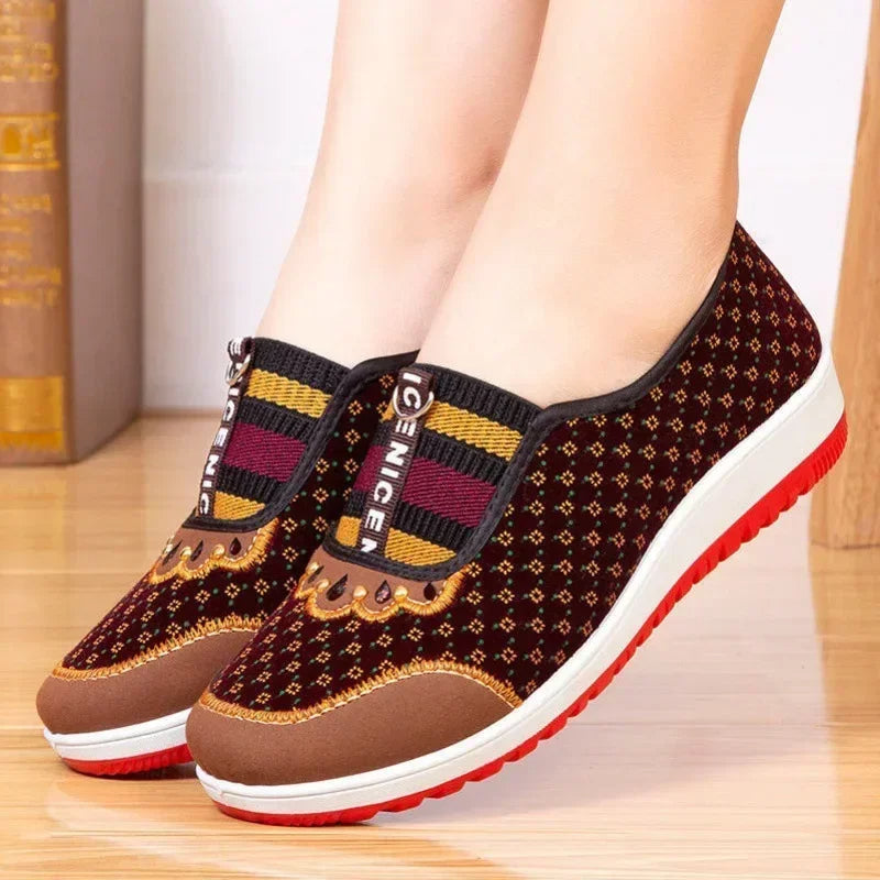 Non-slip walking shoes with soft soles for women.