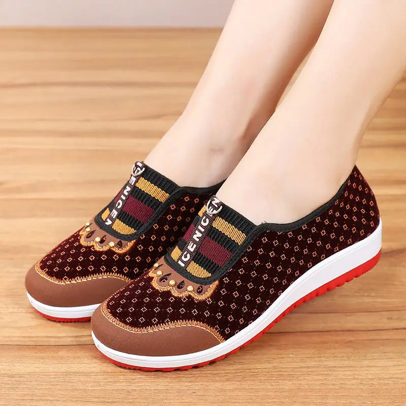 Non-slip walking shoes with soft soles for women.
