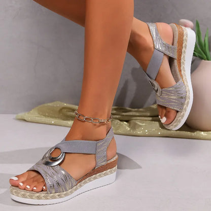 Metal Ring Wedge Sandals