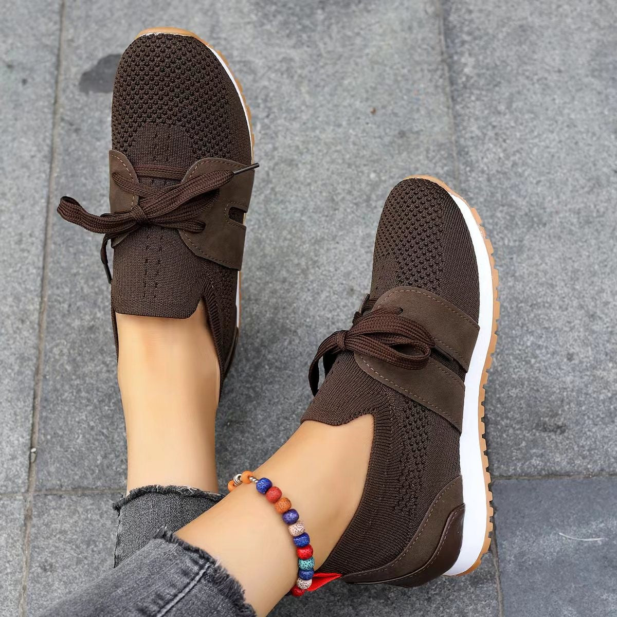 Casual Knit Sneakers with Bow Detail for Women