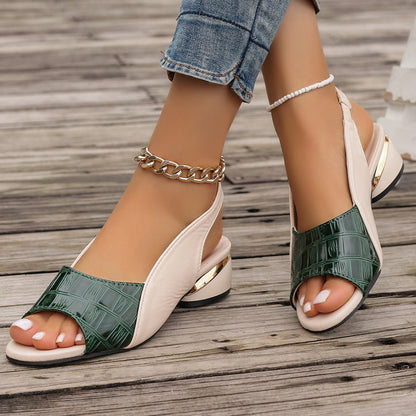 Elegant Croc-Effect Slingback Sandals – Chic Low Heel Style
