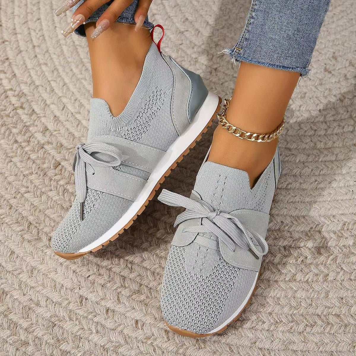 Casual Knit Sneakers with Bow Detail for Women