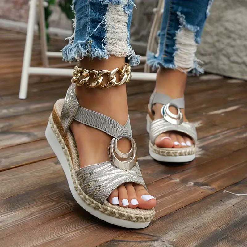 Metal Ring Wedge Sandals