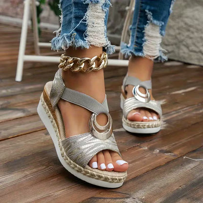 Metal Ring Wedge Sandals