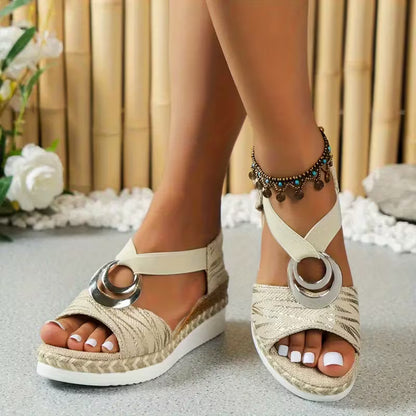 Metal Ring Wedge Sandals