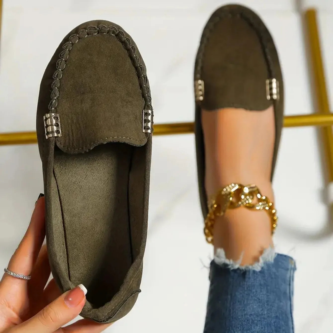 Women’s Classic Loafers with Metallic Detail