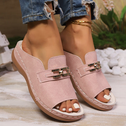 Roman-Style Platform Sandals with Metal Buckle