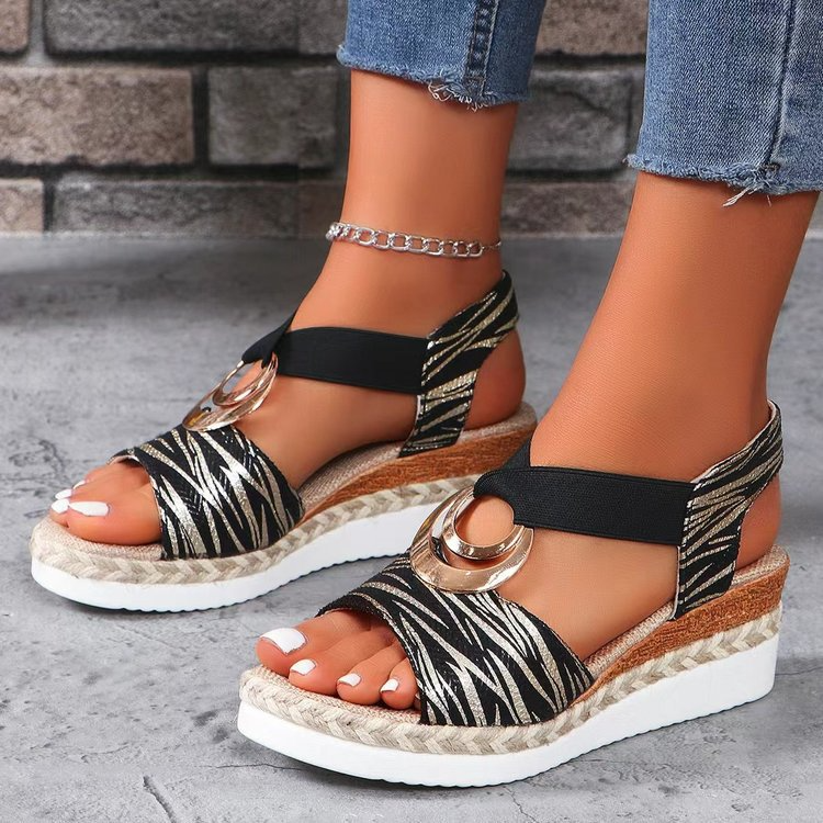 Metal Ring Wedge Sandals