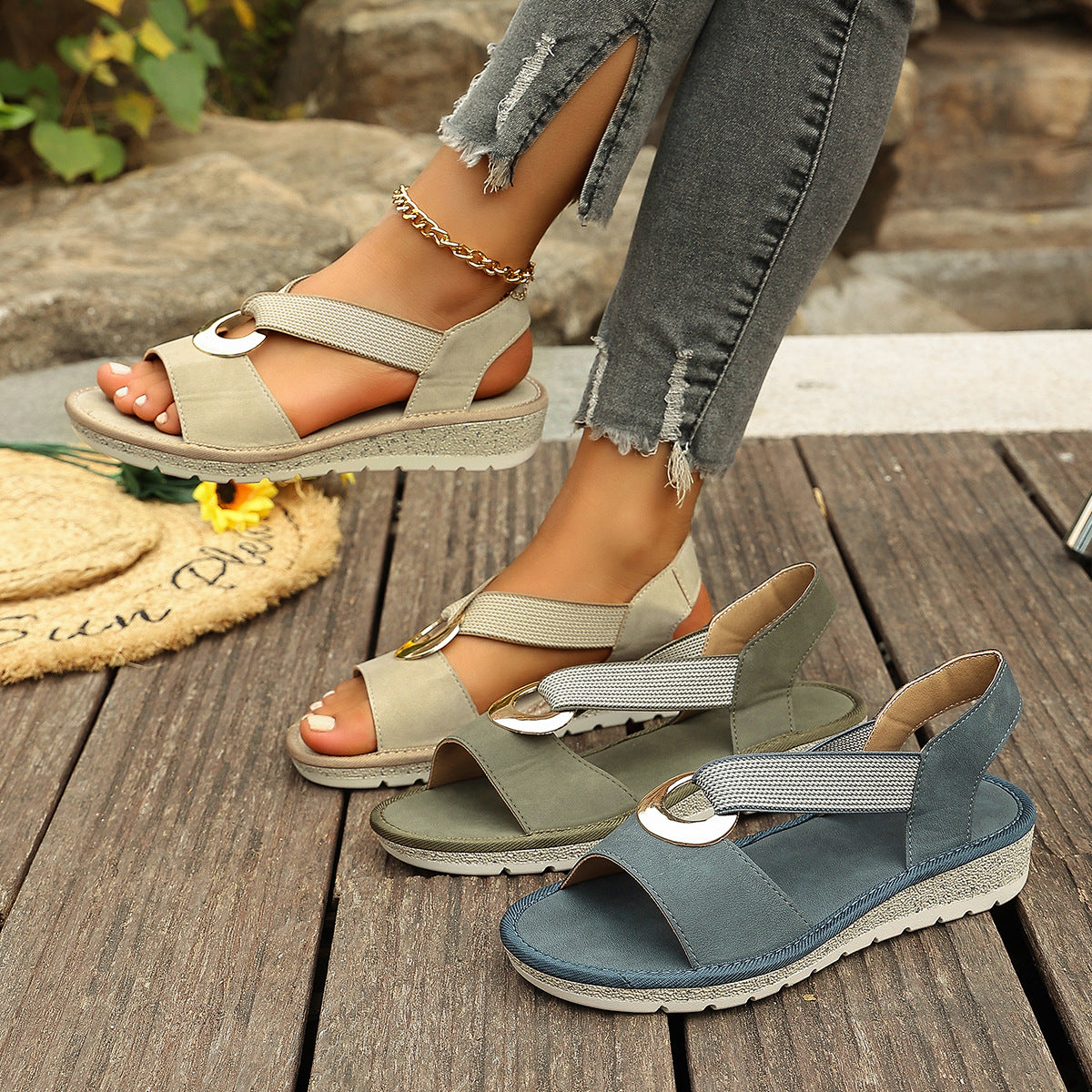 Comfort Platform Sandals with Elastic Strap
