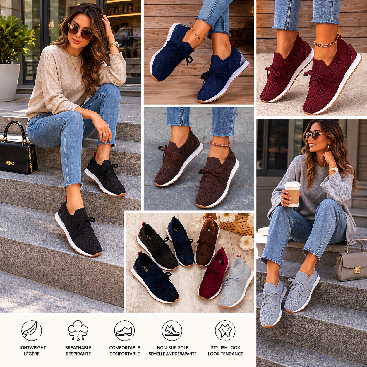 Casual Knit Sneakers with Bow Detail for Women