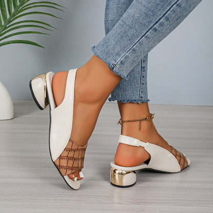 Elegant Croc-Effect Slingback Sandals – Chic Low Heel Style