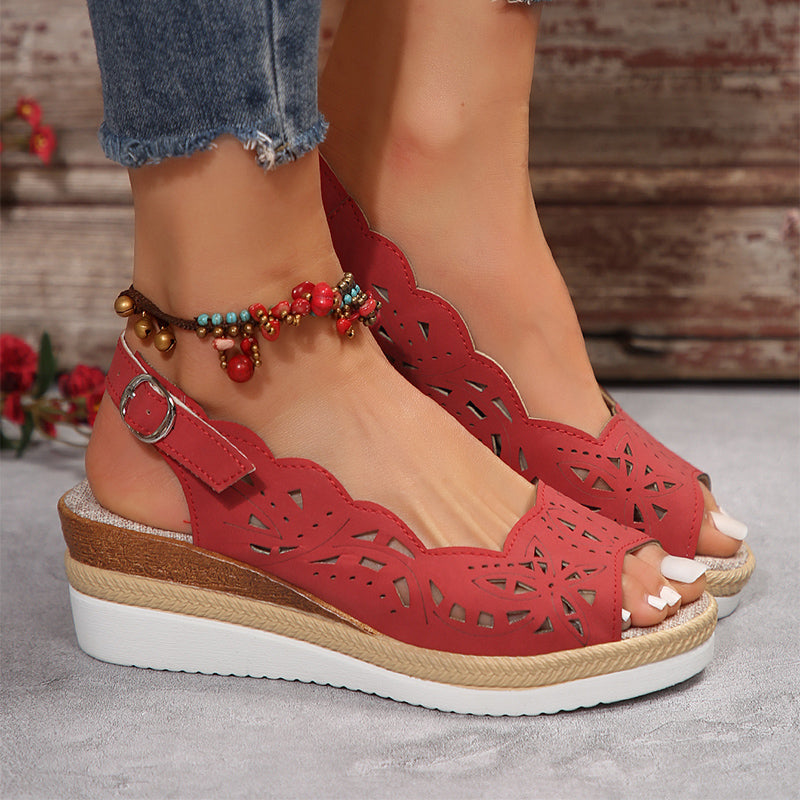 Women’s Cut-Out Wedge Sandals with Buckle Strap