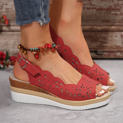 Women’s Cut-Out Wedge Sandals with Buckle Strap