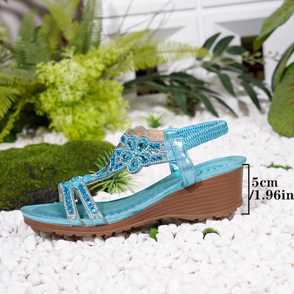 Rhinestone Wedge Sandals with Elegant Jewel Detail