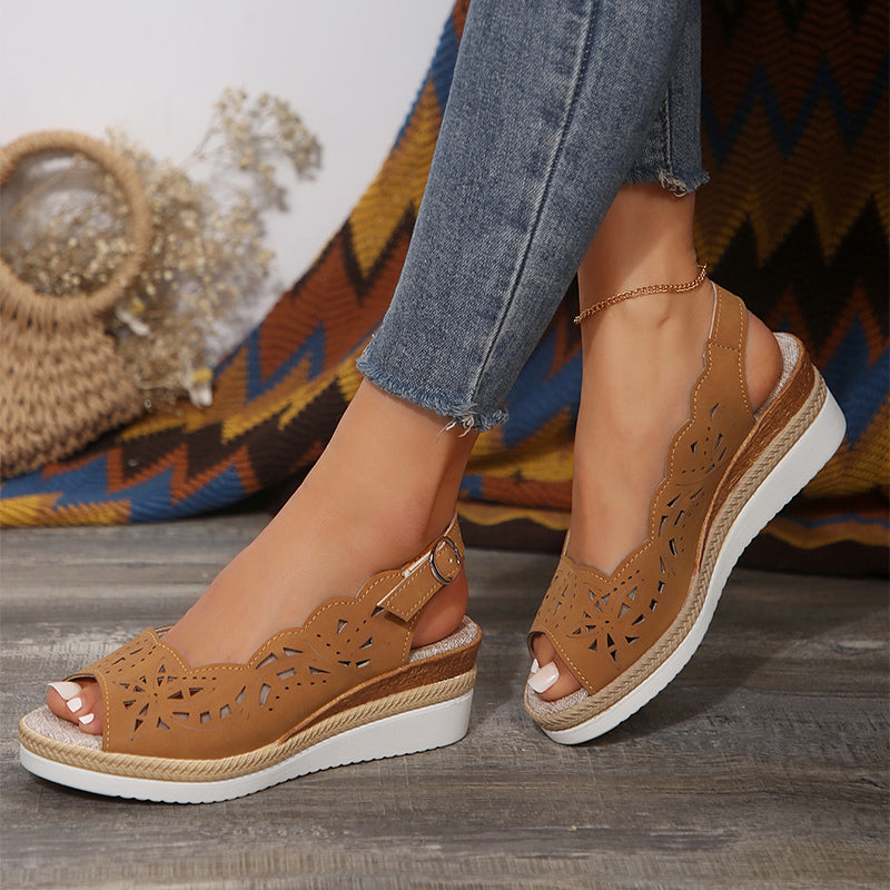 Women’s Cut-Out Wedge Sandals with Buckle Strap