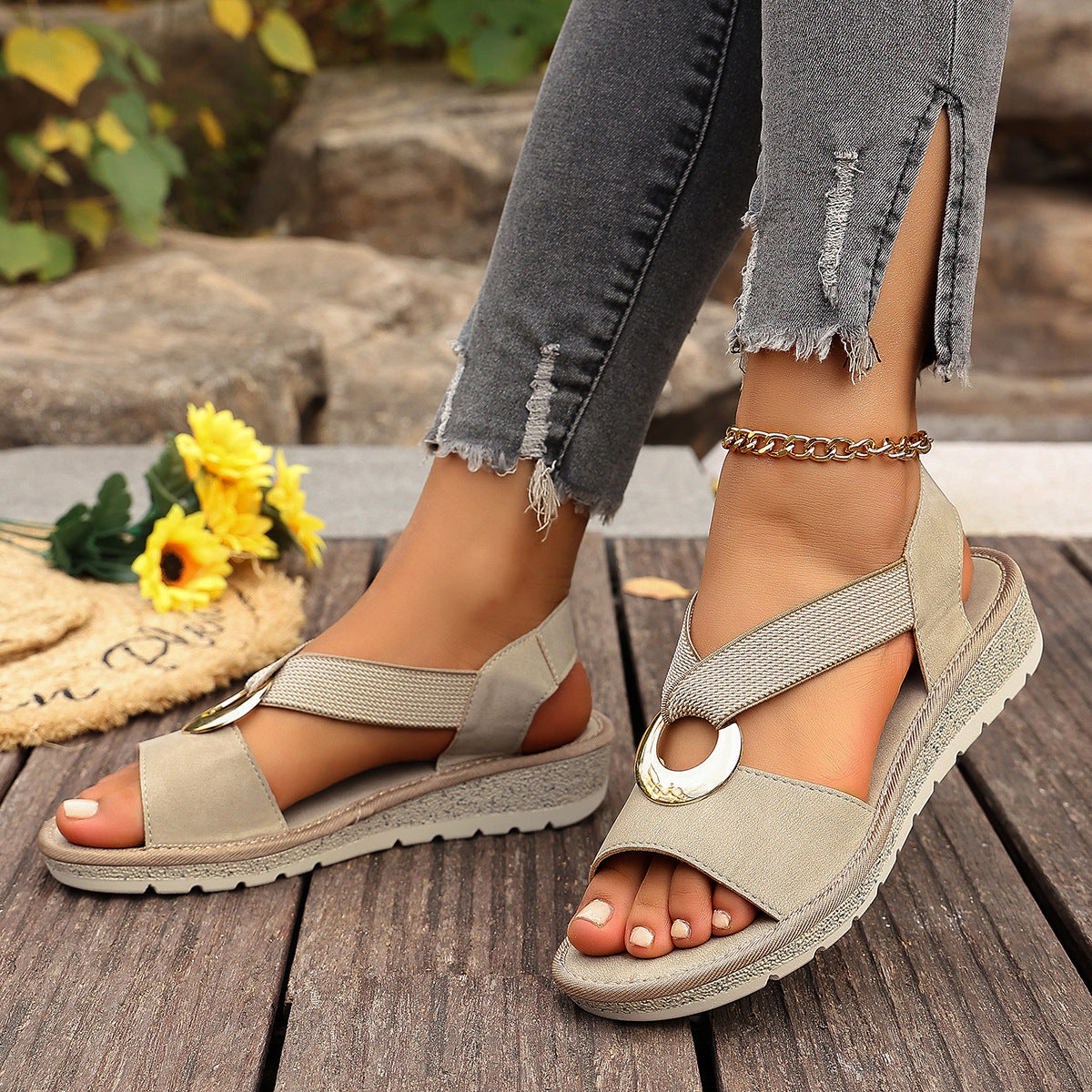 Comfort Platform Sandals with Elastic Strap