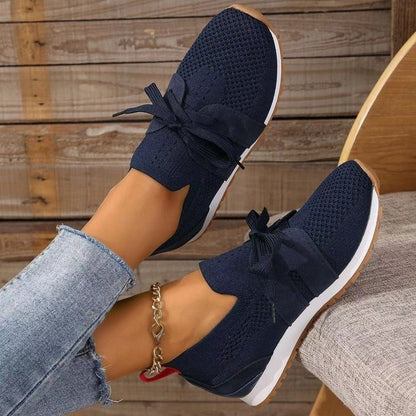 Casual Knit Sneakers with Bow Detail for Women