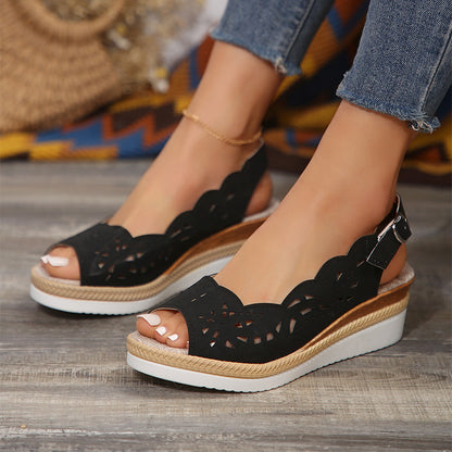 Women’s Cut-Out Wedge Sandals with Buckle Strap