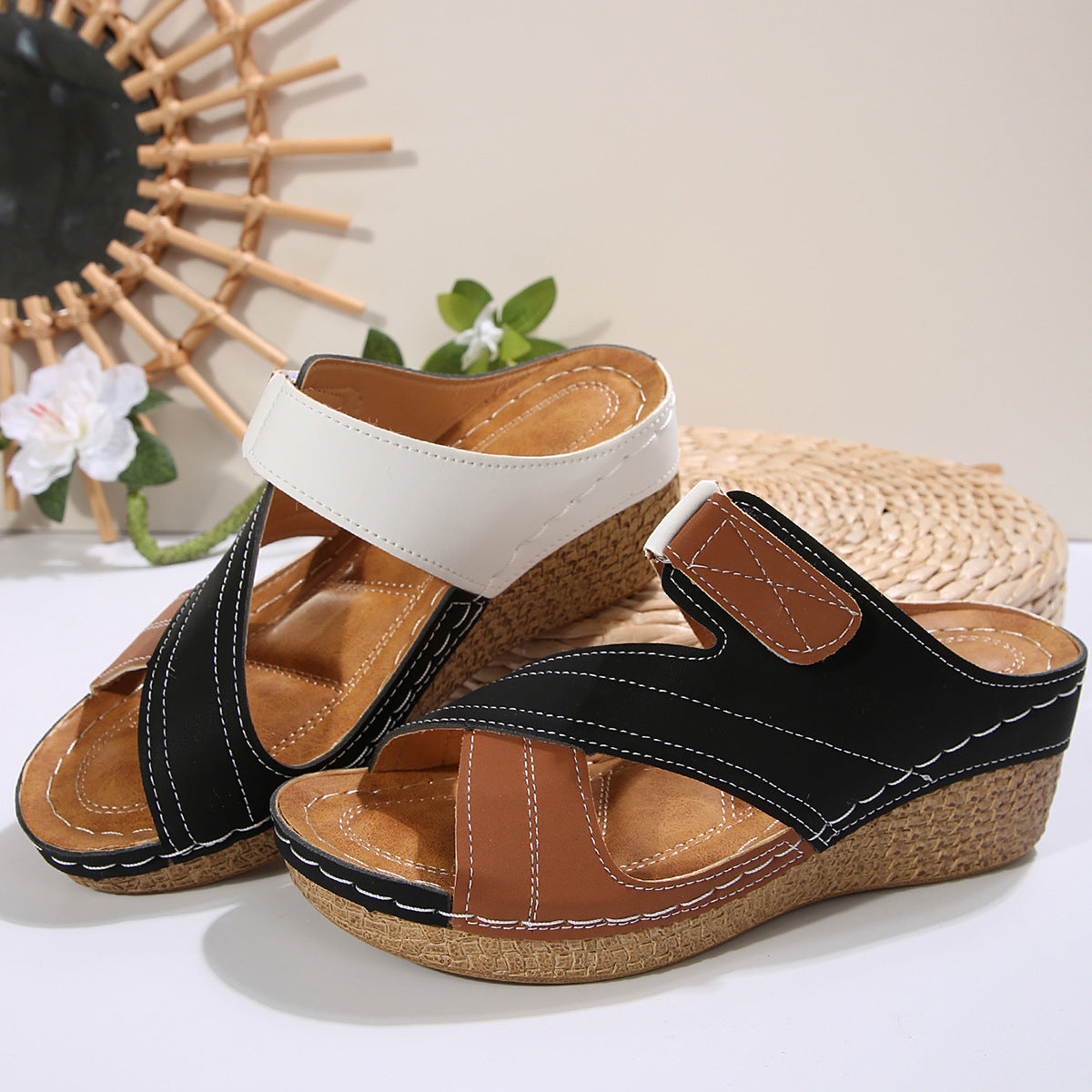 Thick-Heeled Block Beach Slippers for Women