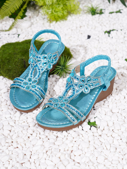 Rhinestone Wedge Sandals with Elegant Jewel Detail
