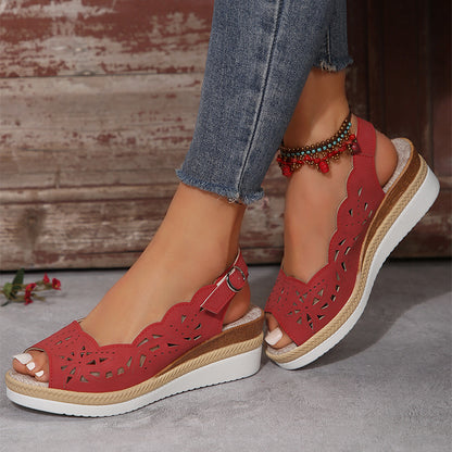 Women’s Cut-Out Wedge Sandals with Buckle Strap