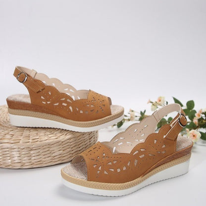 Women’s Cut-Out Wedge Sandals with Buckle Strap