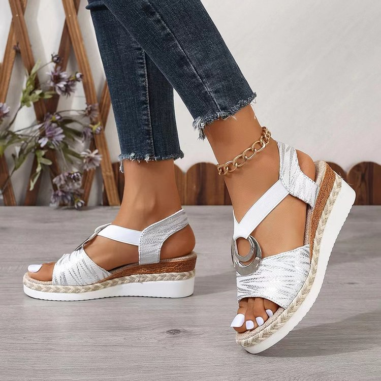 Metal Ring Wedge Sandals