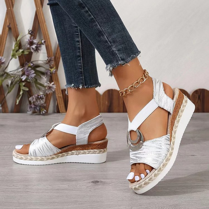 Metal Ring Wedge Sandals