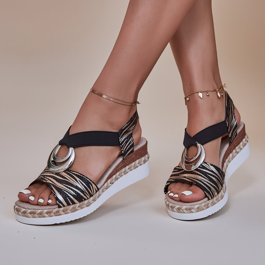 Metal Ring Wedge Sandals