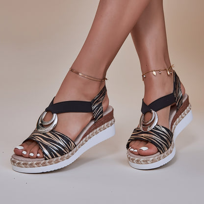 Metal Ring Wedge Sandals