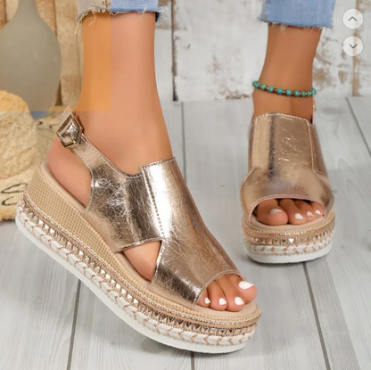 Metallic Platform Wedge Sandals