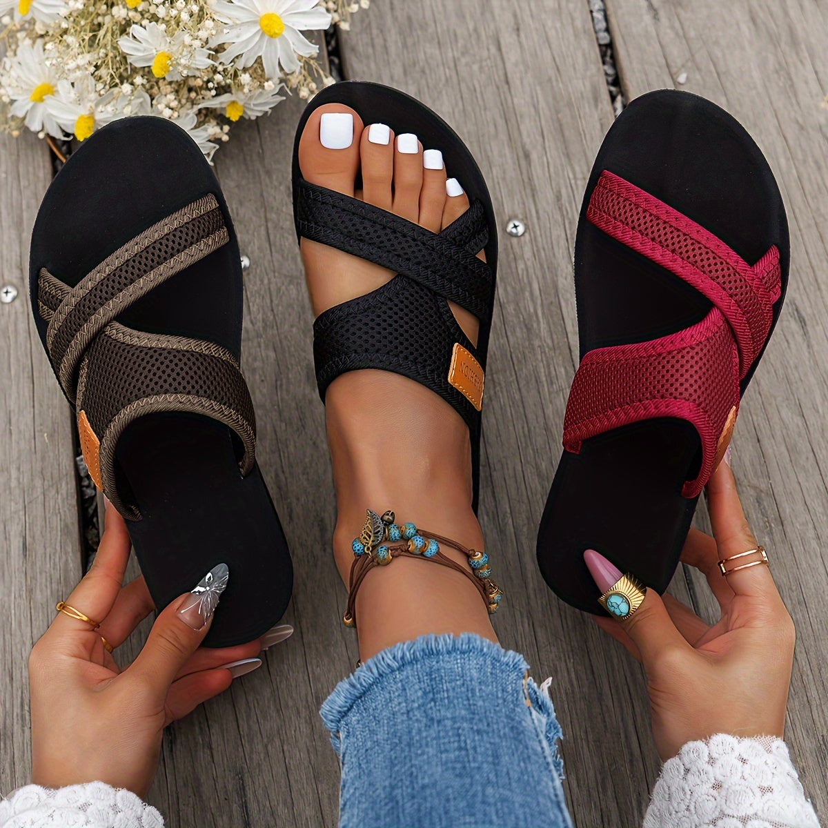 Mesh Slide Sandals for Women