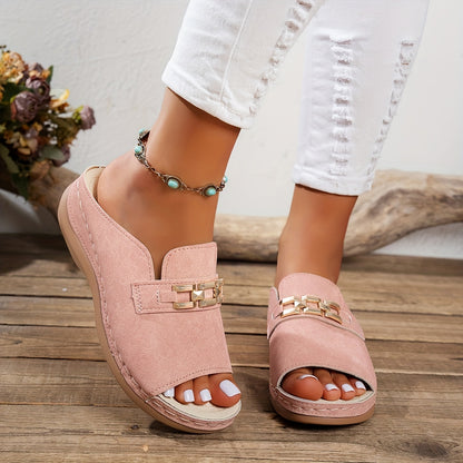 Roman-Style Platform Sandals with Metal Buckle
