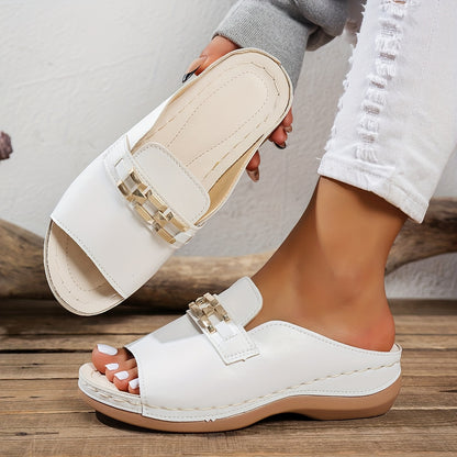 Roman-Style Platform Sandals with Metal Buckle