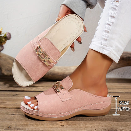 Roman-Style Platform Sandals with Metal Buckle