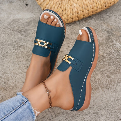 Roman-Style Platform Sandals with Metal Buckle