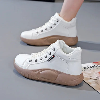 Thick-Soled Leather Ankle Boots for Women