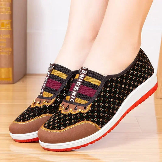 Non-slip walking shoes with soft soles for women.