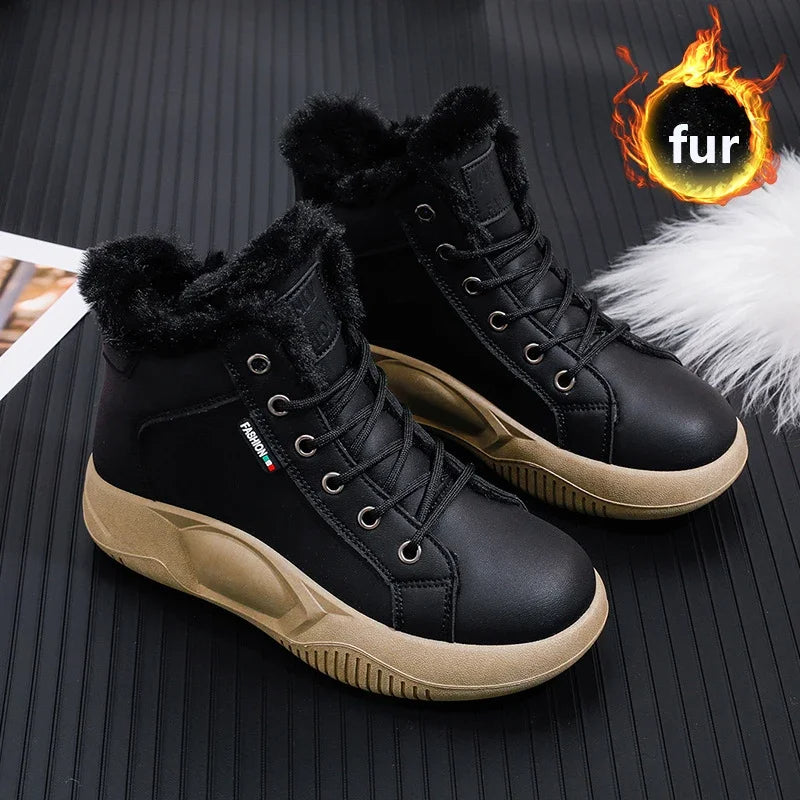Thick-Soled Leather Ankle Boots for Women
