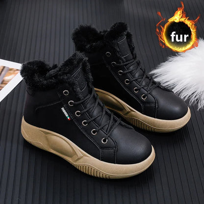 Thick-Soled Leather Ankle Boots for Women