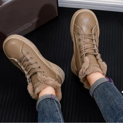 Thick-Soled Leather Ankle Boots for Women