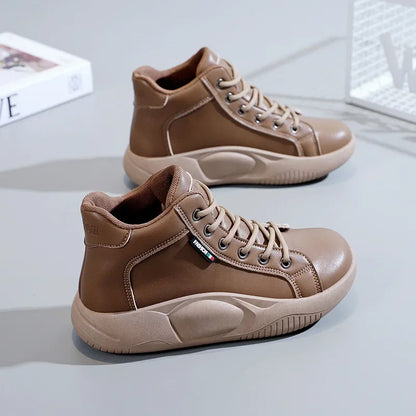 Thick-Soled Leather Ankle Boots for Women