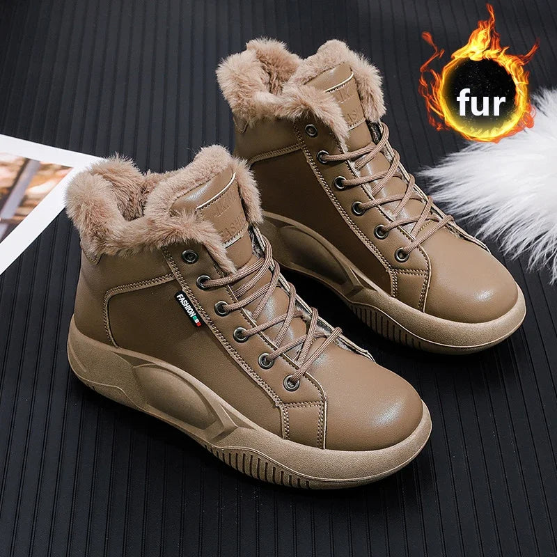 Thick-Soled Leather Ankle Boots for Women