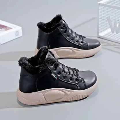 Thick-Soled Leather Ankle Boots for Women
