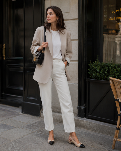 Elegant Two-Tone Slingback Flats – Chic Parisian Style