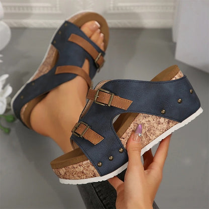 Chic Buckle Wedge Sandals