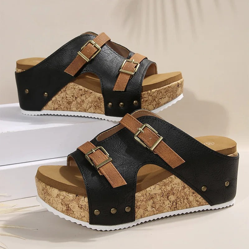 Chic Buckle Wedge Sandals